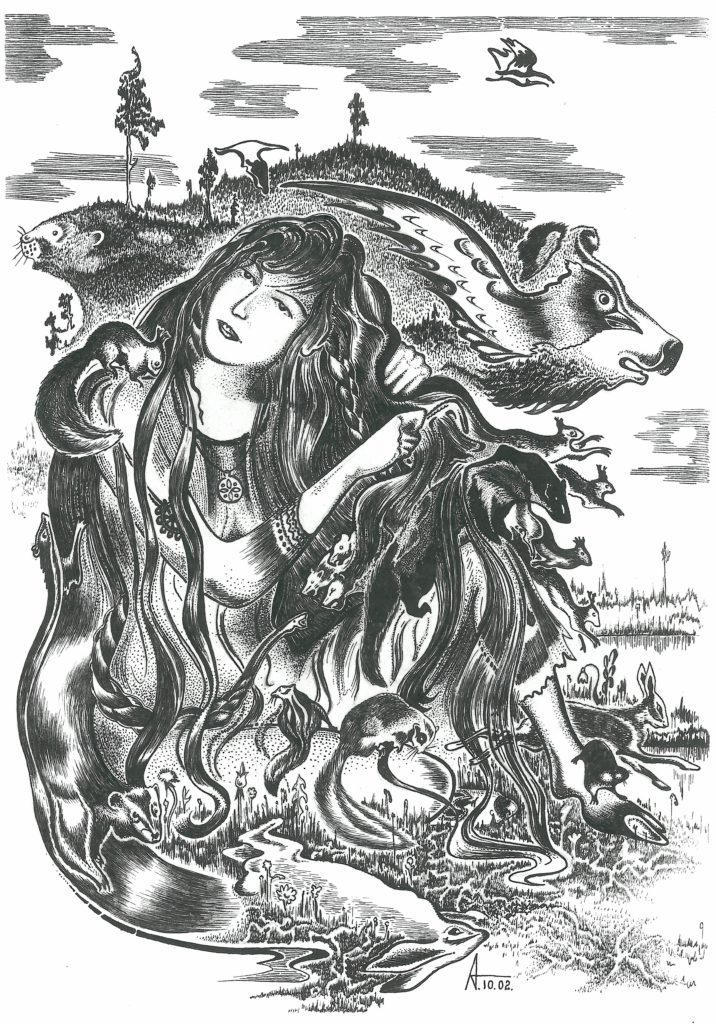 Лесная богиня, вычёсывающая животных из своих волос. Худ.: А.Д. Тимофеев (г. Томск)