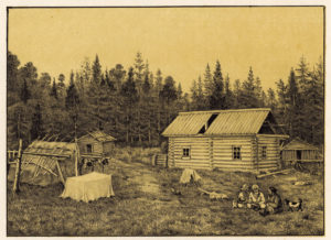 Инородческая семья, кочующая в юртах Наунак. Худ.: П.М. Кошаров. 1891.