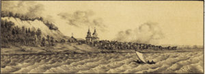 Село Самарово и вид Самарской пароходной пристани. Худ.: П.М. Кошаров.1891.